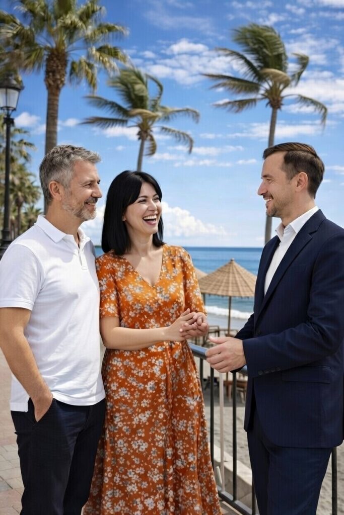 Klienci z Polski, spotkanie nad plażą i morzem na wybrzeżu Costa del Sol