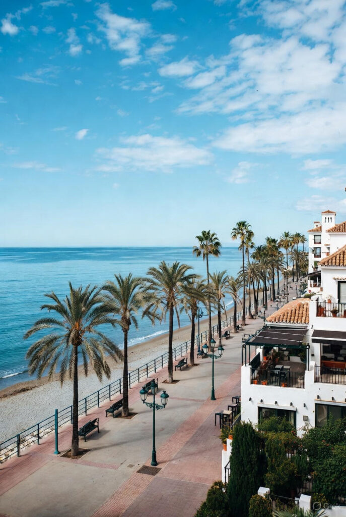 Deptak w Mallaga, Marbella, Estepone zawsze zachwyca plażą i słońcem w Hiszpanii